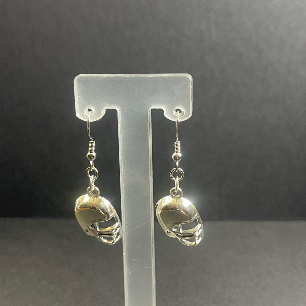 Silver Football Helmet Dangle Earrings